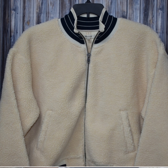 - Madewell Sherpa Varsity Bomber Jacket - Picture 4 of 9